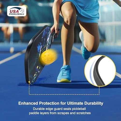 Pickleball Paddles Set of 4, USAPA Approved 99.99% Carbon Fiber Surface Pickleball Sets PP Honeycomb Core Pickleball Rackets, Lightweight Paddles with 4 Balls 1 Bag for Beginners Medium (Blue Waves) — view 4