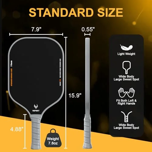 Pickleball Paddles Set of 2, Lightweight Raw Carbon and Glass Fiber Surface Pickleball Racket Set with 14mm PP Honeycomb Core, USAPA Compliant, 4 Pickle Balls, 4 Tapes, 1Bag, 1 Paddle Cleaner — view 5